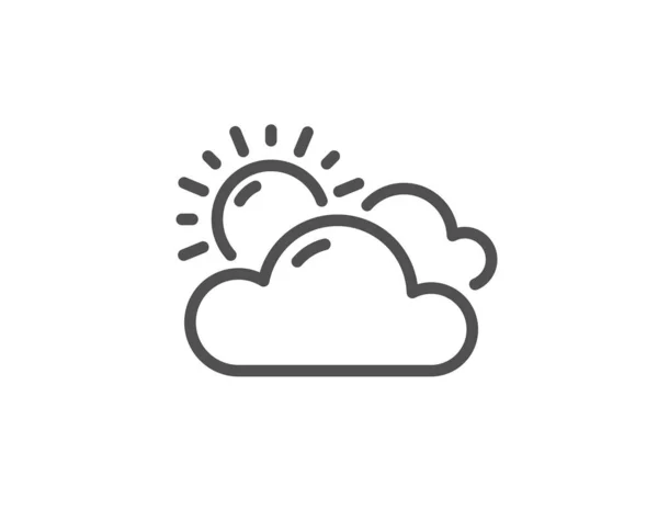 Icône de ligne de prévisions météo ensoleillée. Nuages avec signe solaire. Nuageux s — Image vectorielle