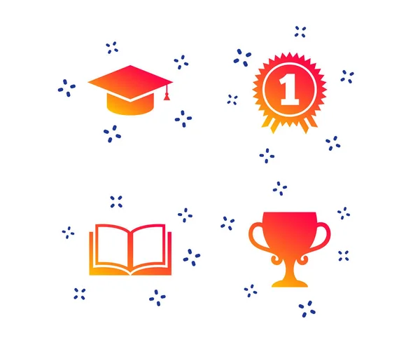 Iconos de graduación. Libro de educación símbolo. Vector — Vector de stock