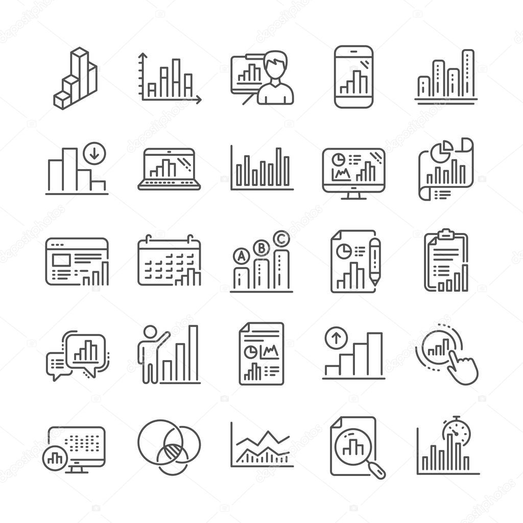 Graph line icons. Set of Chart presentation, Report and Increase
