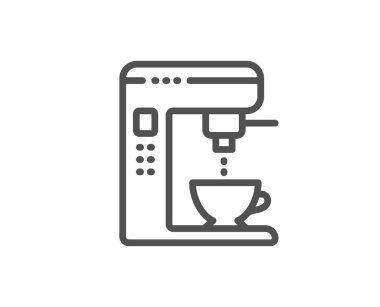 Kahve makinesi çizgi simgesi. Otomat işareti. Çay yap. Vektör