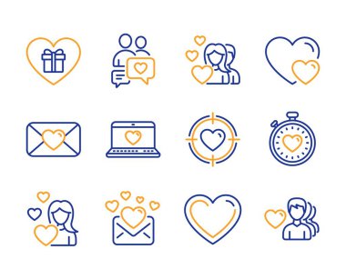 Valentine hedef, Web aşk ve Love posta simgeleri ayarlayın. Romantik hediye, Kalpler ve Çift işaretleri. Vektör