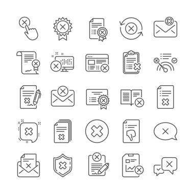 Reject or cancel line icons. Set of Decline, Cancellation and Dislike. Vector clipart