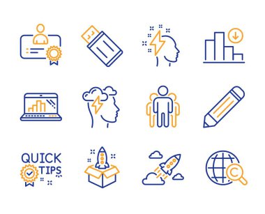 Başlangıç, Mindfulness stres ve Kalem simgeleri ayarlayın. Grafik dizüstü bilgisayar, Hızlı ipuçları ve Sertifika işaretleri. Vektör