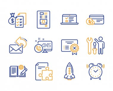 Strategy, Engineering documentation and Web lectures icons set. Web call, Rocket and Payment method signs. Vector clipart