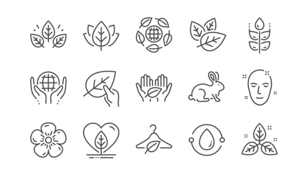 Organic cosmetics line icons. Slow fashion, synthetic fragrance, fair trade. Linear set. Vector — Wektor stockowy