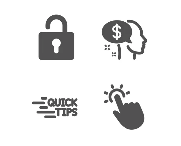 Lock, Education and Pay icons. Semn de contact. Dulap privat, sfaturi rapide, cerşetor. Tehnologia atingerii. Vector — Vector de stoc