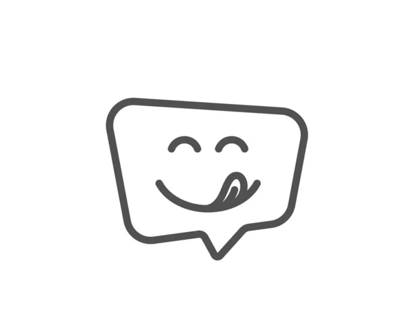 Delicioso icono de la línea de sonrisa. Emoticono con signo de lengua. Burbuja del habla. Vector — Vector de stock