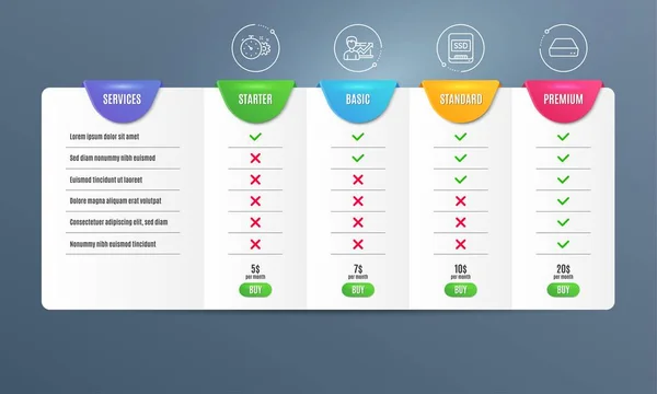 Zahnrad-Timer, SSD und Erfolg Business-Ikonen gesetzt. Mini-PC-Zeichen. Engineering-Tool, Speicherplatte, Wachstumstabelle. Vektor — Stockvektor