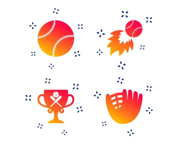 Baseball-Ikonen. Ball mit Handschuhen und Fledermaussymbolen. Vektor — Stockvektor
