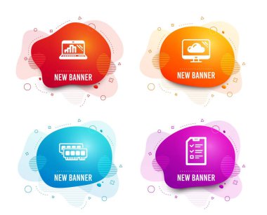 Grafik dizüstü, bulut depolama ve RAM simgeleri. Röportaj işareti. Mobil rapor, bilgisayar, rasgele erişim belleği. Vektör