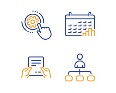 Gizli tekerlek ayarları, takvim grafiği ve alma dosya simgeleri kümesi. Yönetim işareti. Vektör