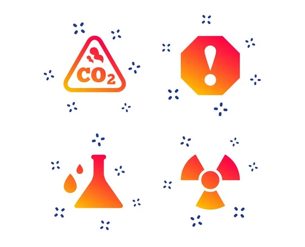 Aandacht straling iconen. De fles van de chemie. Vector — Stockvector