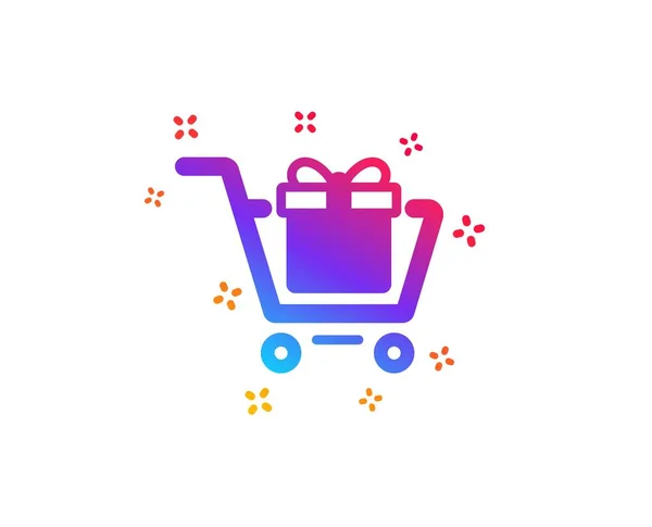 Carrito de compras con icono de caja de regalo. Vector — Vector de stock