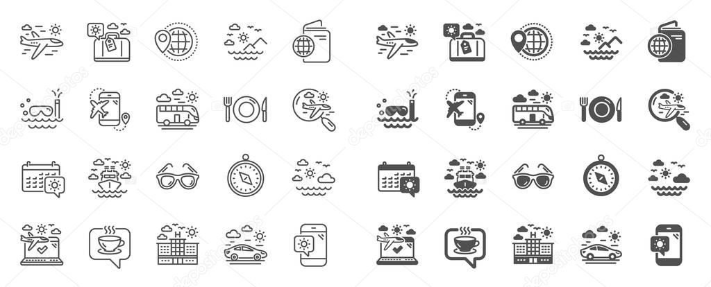 Travel line icons. Set of Passport, Luggage and Check in airport. Vector
