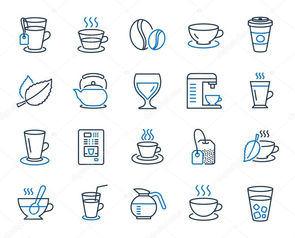 Coffee and Tea line icons. Teapot, Coffeepot. Vector