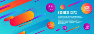 Araba, Tıbbi kalkan ve Yıldız simgeleri ayarlayın. Alışveriş sepeti, Anakart ve İstatistik işaretleri. Vektör