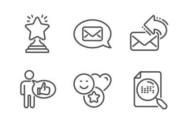 Gibi, Paylaş posta ve kazanan simgeleri ayarlayın. Smile, Messenger ve arama dosya işaretleri. Başparmak yukarı, yeni e-posta. Vektör