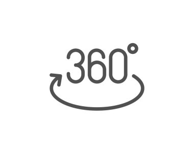 360 derece çizgi simgesi. Tam rotasyon işareti. VR teknoloji simülasyonu. Vektör