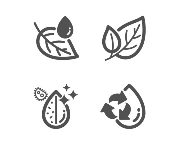 Vuil water, blad dauw en blad iconen. Recycle Waterteken. Aqua drop, ecologie, Refill Aqua. Vector — Stockvector