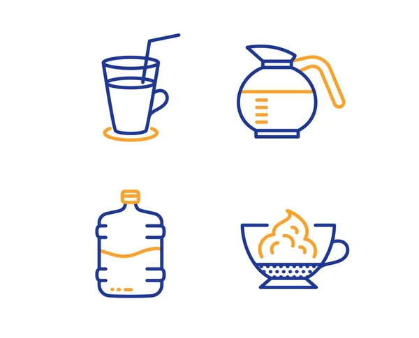 Koeler fles, cocktail en koffiepot iconen set. Espresso Cream Sign. Vector — Stockvector