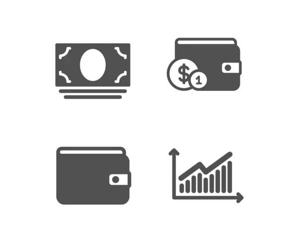 Peněženka, peníze a nákup ikon příslušenství. Symbol grafu. Vektorové — Stockový vektor