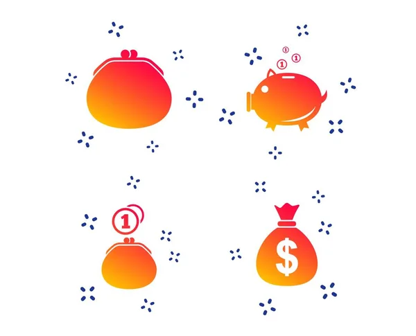 Money Bag iconen. Portemonnee en Piggy Bank symbolen. Vector — Stockvector