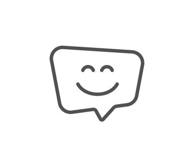 Gülümseme yüz çizgisi simgesi. Mutlu ifade sohbet işareti. Konuşma balonu. Vektör