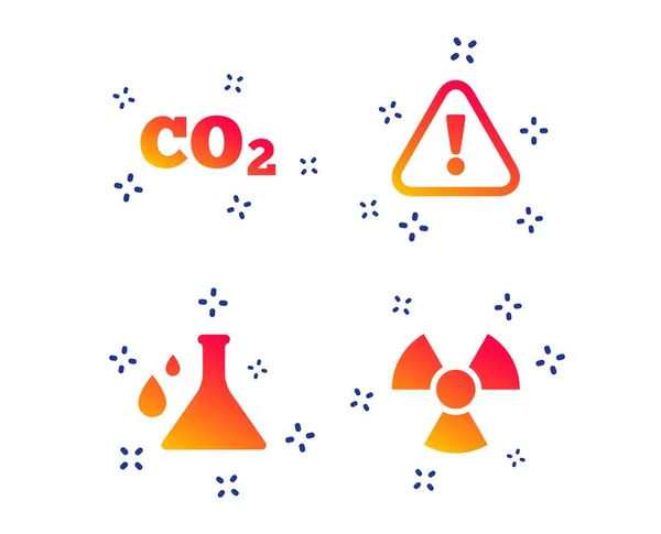 Attention radiation icons. Chemistry flask. Vector — Stock Vector