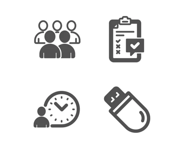 Time management, Checklist and Group icons. Usb stick sign. Work time, Survey, Developers. Memory flash. Vector — Stock Vector