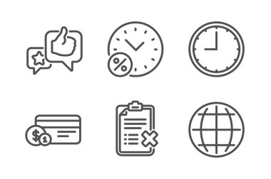 Gibi, Ödeme yöntemi ve Kredi yüzdesi simgeleri ayarlayın. Zaman, Reddet kontrol listesi ve Globe işaretleri. Vektör