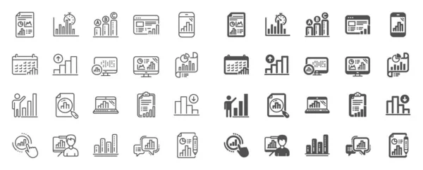 Iconos de línea gráfica. Conjunto de gráficos de presentación, reporte e incremento de íconos del gráfico de crecimiento. Vector — Vector de stock