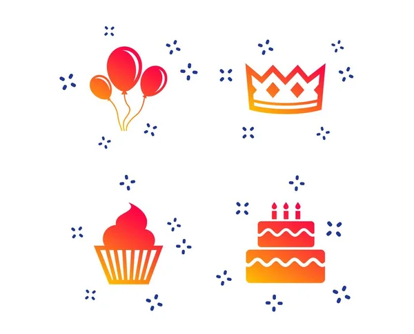 Icônes de fête d'anniversaire. Gâteau et symbole de cupcake. Vecteur — Image vectorielle