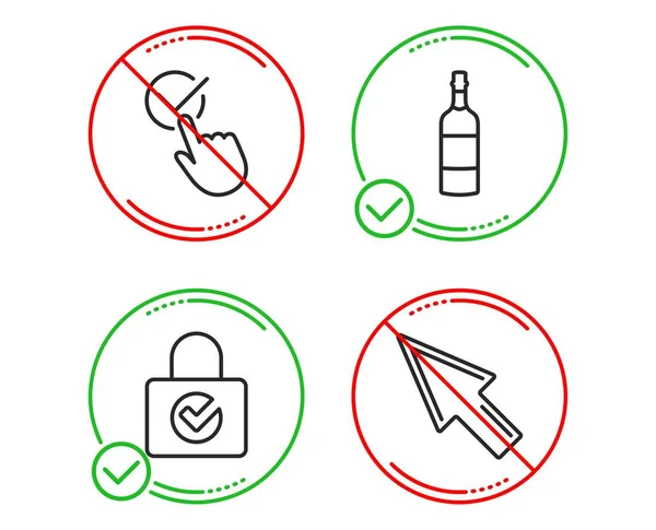 Wachtwoord encryptie, checkbox en Brandy fles icons set. Muiscursor teken. Vector — Stockvector