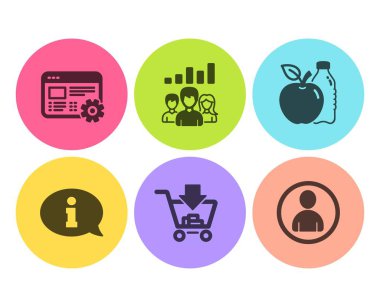 Bilgi, Apple ve Alışveriş simgeleri ayarlanır. Takım çalışması sonuçları, Web ayarları ve Avatar işaretleri. Vektör