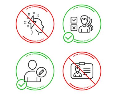 Görüş, Kullanıcıyı ve Brainstorming simgelerini ayarlayın. Kimlik kartı işareti. Vektör