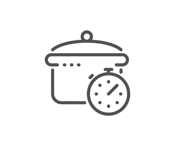 Kaynama pan satır simgesi. Pişirme zamanlayıcı işareti. Yemek hazırlığı. Vektör — Stok Vektör