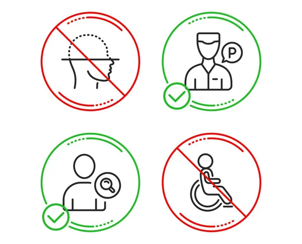 Face scanning, Find user and Valet servant icons set. Disabled sign. Vector — Stock Vector