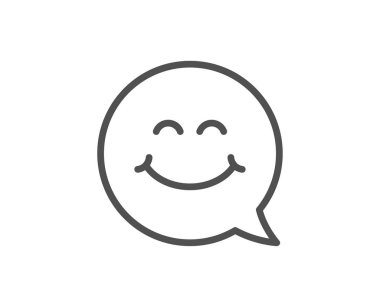 Gülümseme yüz çizgisi simgesi. Mutlu ifade sohbet işareti. Konuşma balonu. Vektör