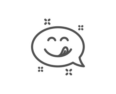 Nefis gülümseme çizgisi simgesi. Dil işareti ile ifade. Konuşma balonu. Vektör