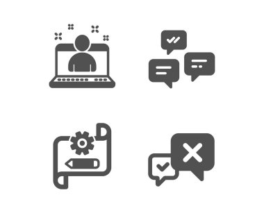 Sohbet mesajları, En iyi yönetici ve Cogwheel plan simgeleri. İşareti reddet. Vektör