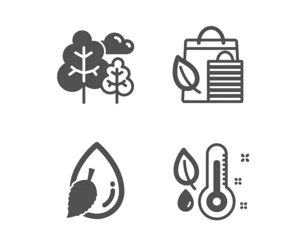 Boom, water drop en bio winkelen iconen. Thermometer teken. Bos planten, Mint blad, blad. Kweek plant. Vector — Stockvector