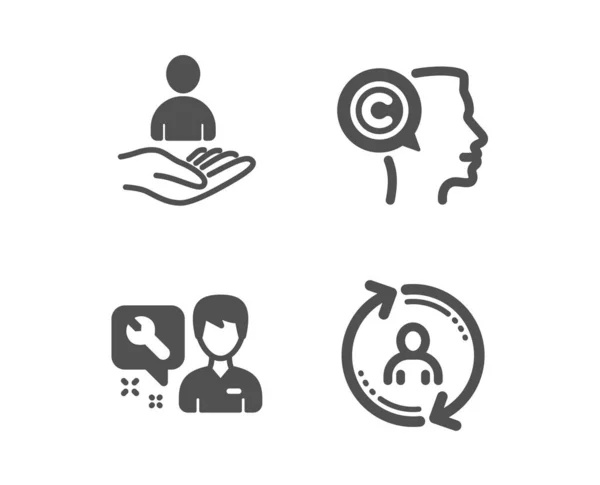 Recruitment, Writer and Repairman icons. User info sign. Hr, Copyrighter, Repair service. Update profile. Vector — Stock Vector