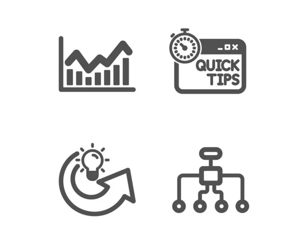 Compartir idea, Infochart y consejos rápidos iconos. Signo de reestructuración. Solución, Bolsa, Trucos útiles. Vector — Vector de stock