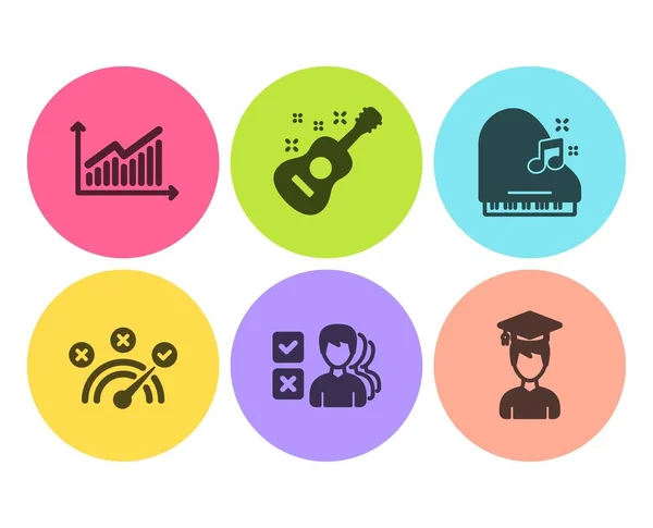 Correct answer, Guitar and Opinion icons set. Graph, Piano and Student signs. Vector Stock Illustration