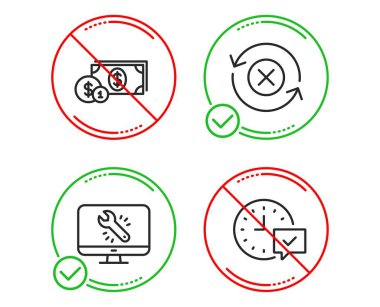 Yenilemeyi reddedin, Dolar parası ve Monitör onarım simgeleri ayarlayın. Alarm işaretini seçin. Vektör