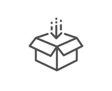 Kutu satırı simgesini alın. Teslimat paketi tabelasını açın. Kargo paketi. Vektör