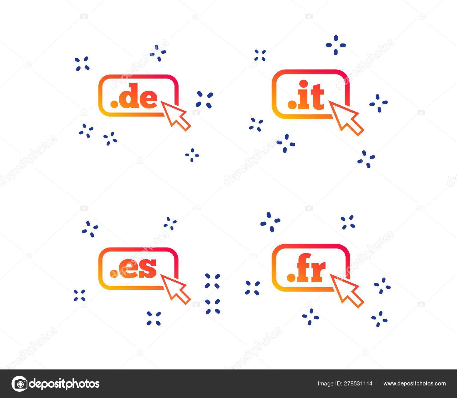 Toplevel domains signs. De, It, Es and Fr. Vector Stock Vector by