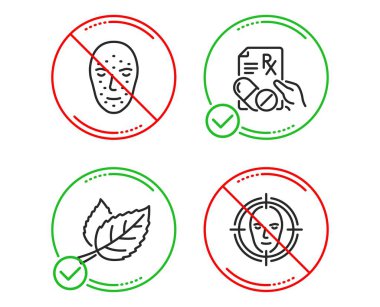 Yüz biyometri, Yaprak ve Reçeteli ilaçlar simgeleri ayarlayın. Yüz algılama işareti. Vektör