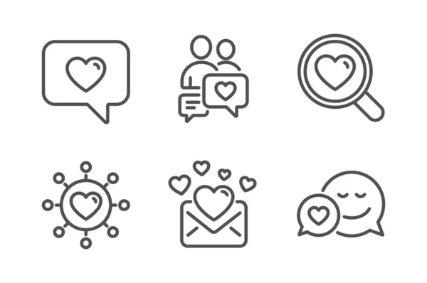 Love mail, Namoro bate-papo e ícones de mensagens de amor definido. Namoro sinal de rede. Vetor — Vetor de Stock