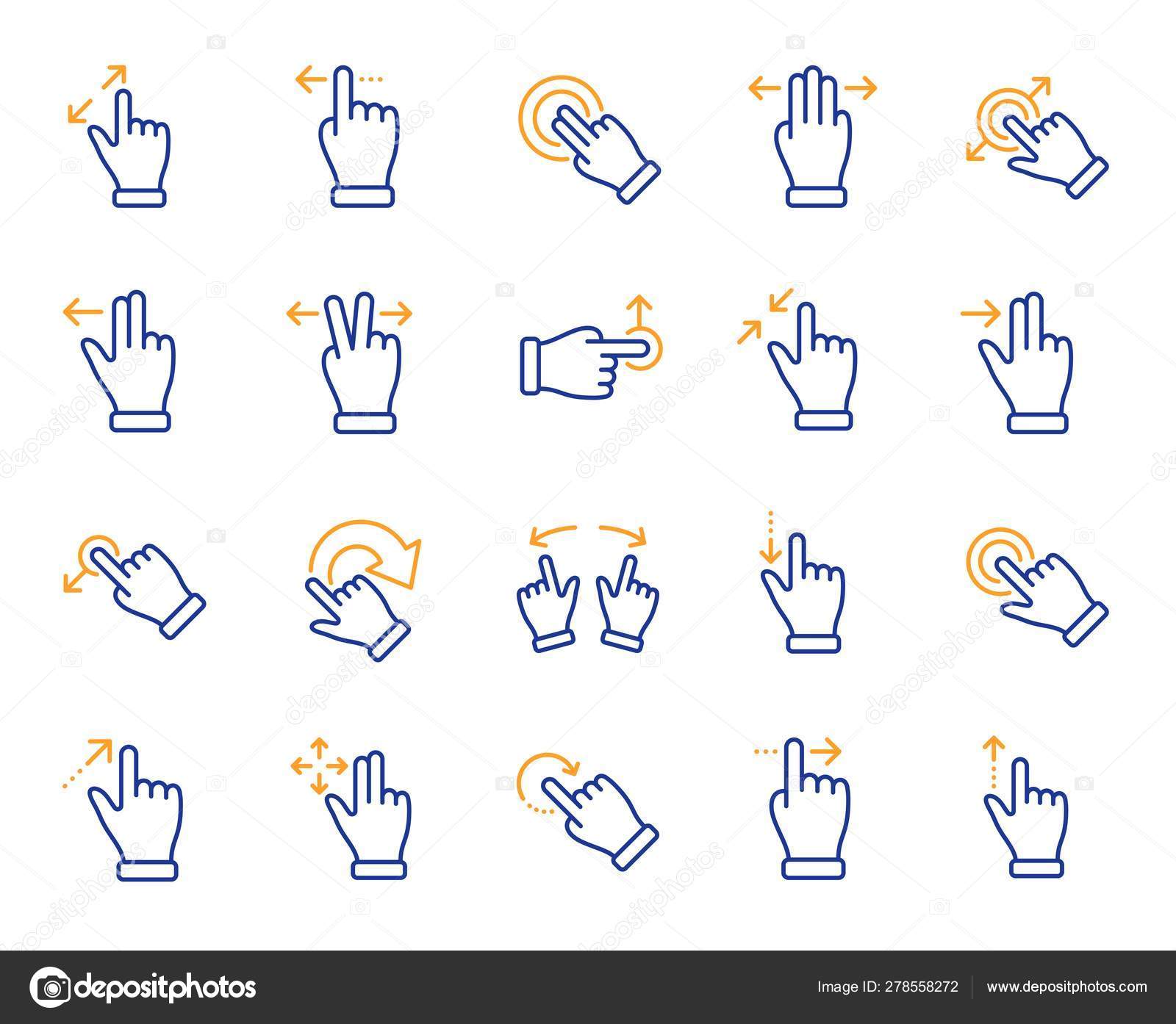 Touchscreen Gesture Line Icons Hand Swipe Slide Gesture Multitasking
